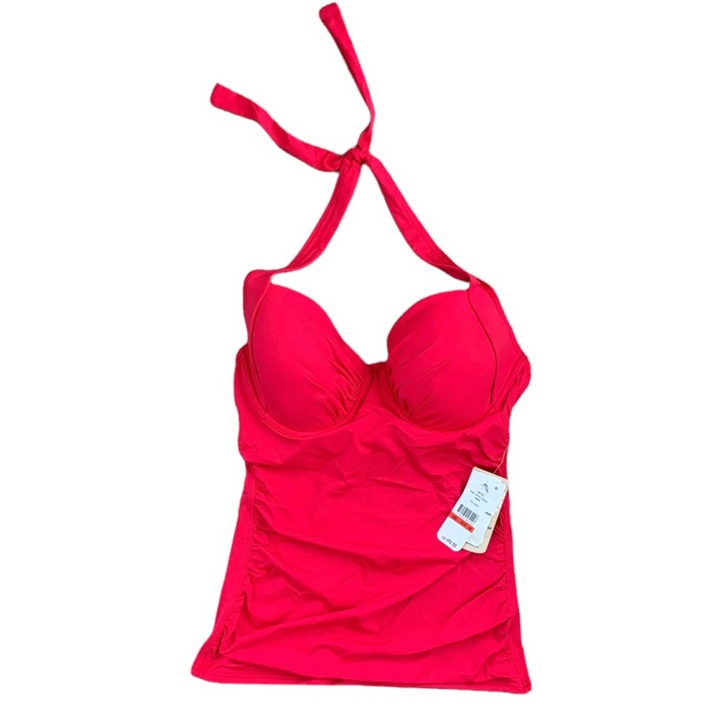 Tommy Bahama Pearl Underwire Full Coverage Tankini Top in Cerise XS - DD Cup